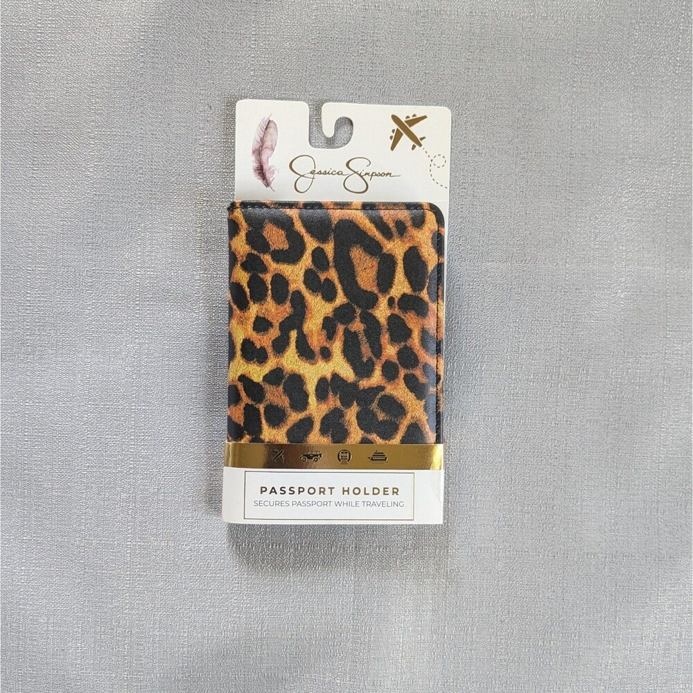 Jessica Simpson Leopard Print Passport Holder - Brown Black Gold Accent